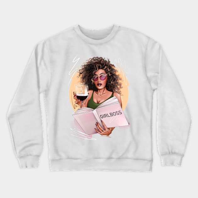 Girlboss with wine african american girl Crewneck Sweatshirt by ArctiumStudio